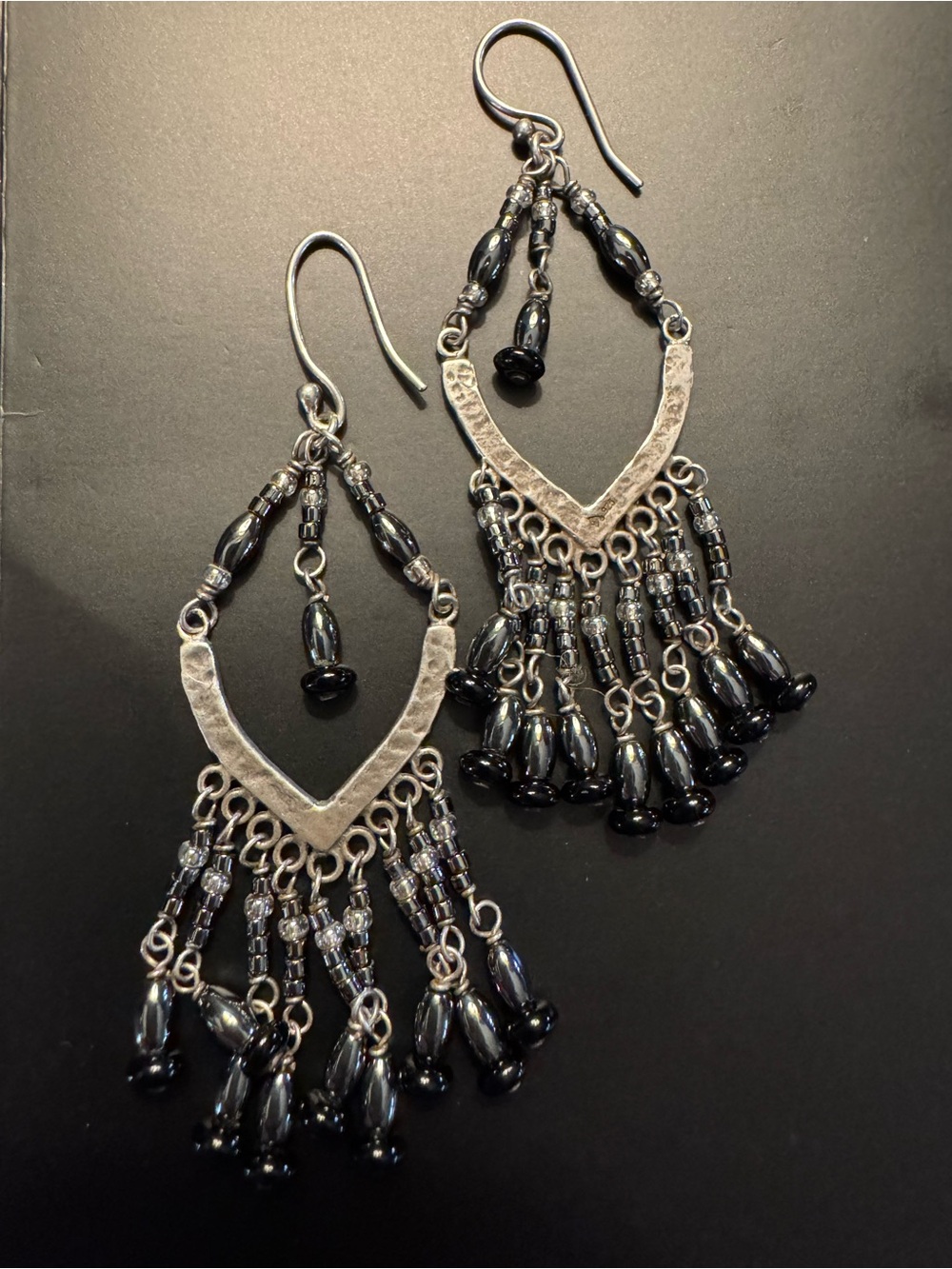 Sterling Silver Chandelier Earrings with Hematite & Black Onyx Beads
